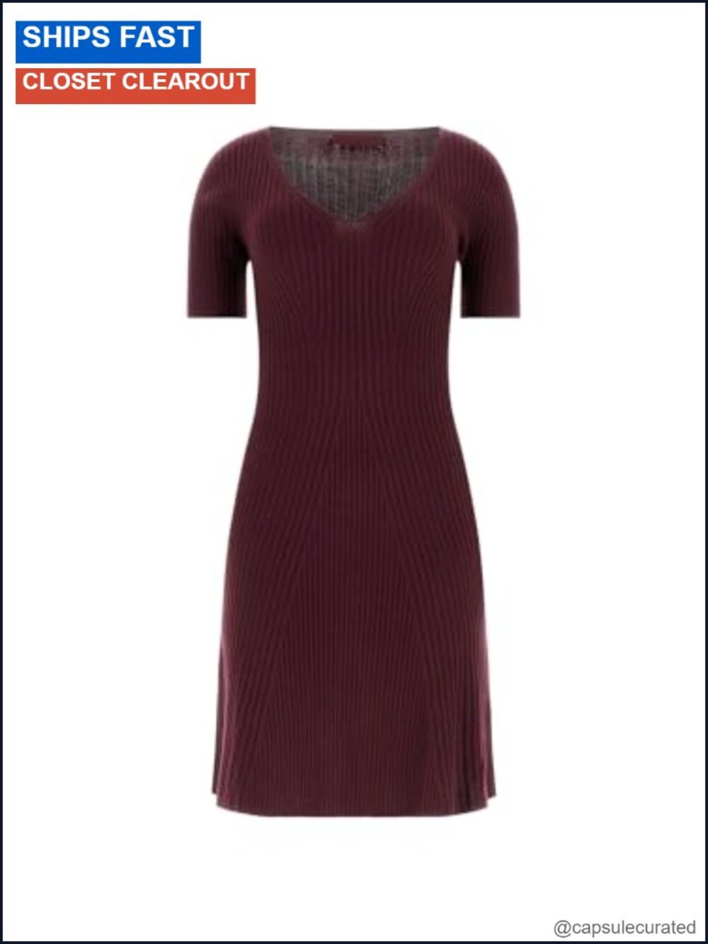 Women's Seamless Knit Sweater Dress Ribbed Bodycon Pull On V-Neck